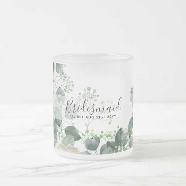 Taza De Cristal Esmerilado Bridesmaid Regalos White Roses Tema Personalizado (Centro)