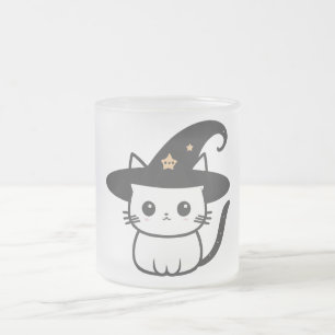 Taza De Cristal Esmerilado bruja de gato lindos gatos   diseño de los amantes