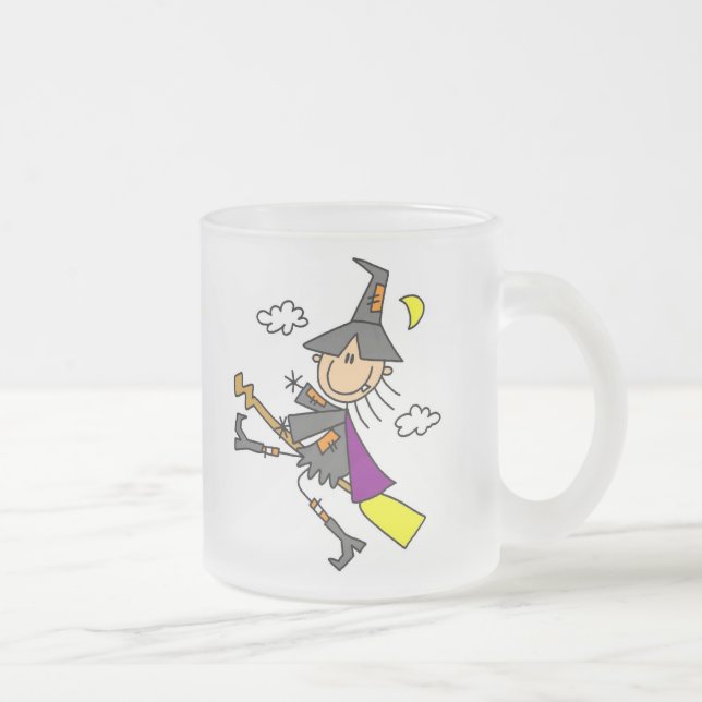 Taza De Cristal Esmerilado Bruja de Halloween en la escoba (Derecha)