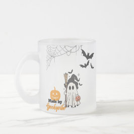 Taza De Cristal Esmerilado Bruja fantasma de Halloween con cuarto y calabaza