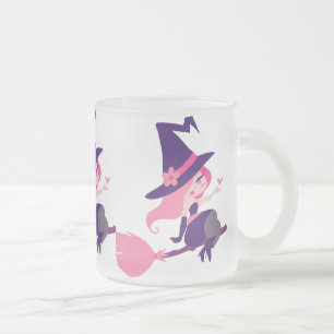 Taza De Cristal Esmerilado Bruja rosada del el día de San Valentín