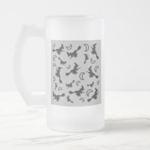 Taza De Cristal Esmerilado Bruja volando entre media luna en la noche de Hall