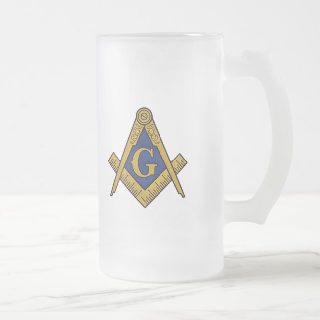 Taza De Cristal Esmerilado Brújula masónica de masón negra y blanca (Derecha)
