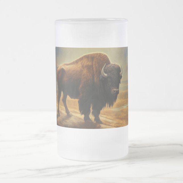 Taza De Cristal Esmerilado Buffalo Bison Sunset Silhouette (Centro)