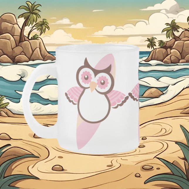 Taza De Cristal Esmerilado Búho de surf de verano Frosted Mug (Subido por el creador)