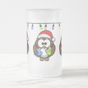 Taza De Cristal Esmerilado búho festivo de santa