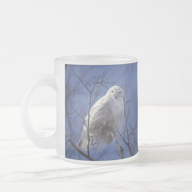 Taza De Cristal Esmerilado Búho Nevado - pájaro blanco contra un cielo azul (Izquierda)