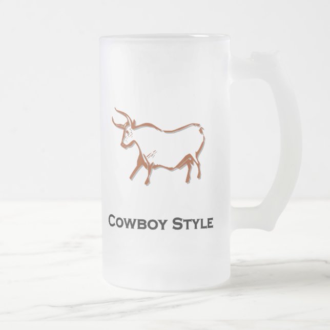 Taza De Cristal Esmerilado Bull Cowboy Style Brown (Derecha)