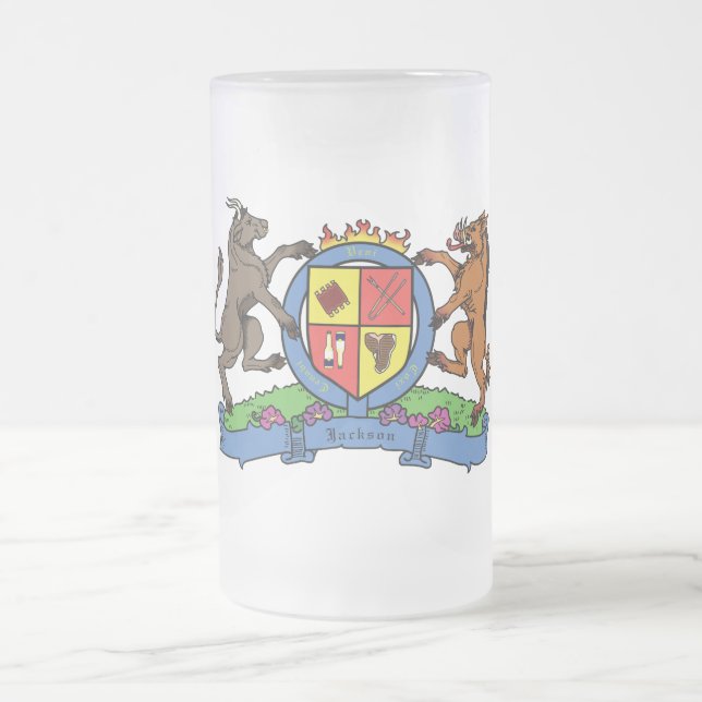 Taza De Cristal Esmerilado Bull y Boar Rampant Escudo de armas (Centro)