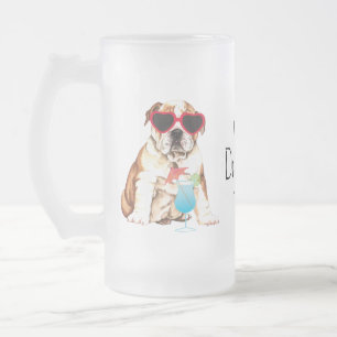 Taza De Cristal Esmerilado Bulldog de verano
