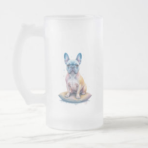 Taza De Cristal Esmerilado Bulldog Francés Colorido y Artístico 