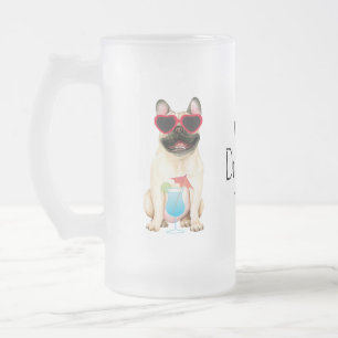 Taza De Cristal Esmerilado Bulldog francés de verano