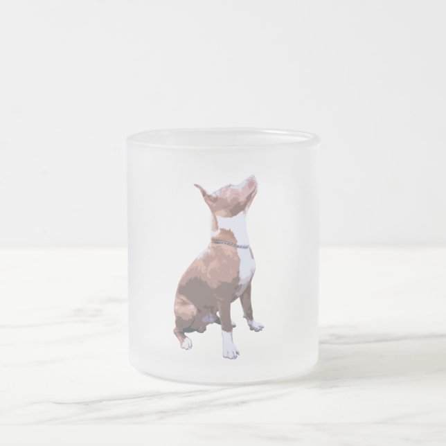 Taza De Cristal Esmerilado Bulldog marrón y blanco de moda (Centro)