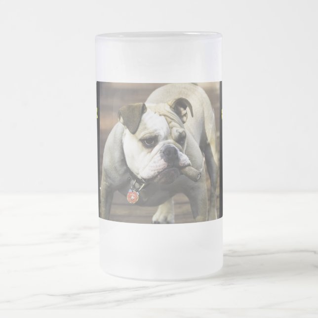 TAZA DE CRISTAL ESMERILADO BULLDOG / SEMPER FI (Centro)