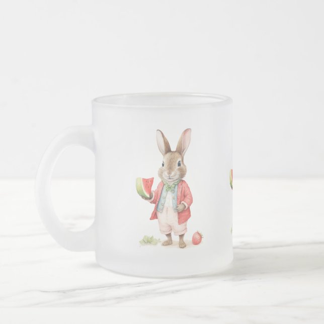 Taza De Cristal Esmerilado Bunny acuarela con sandía (Izquierda)