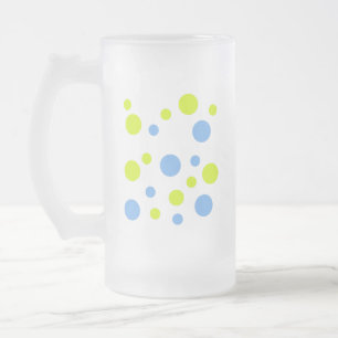 Taza De Cristal Esmerilado Burbujas azules amarillas enrrolladas felices