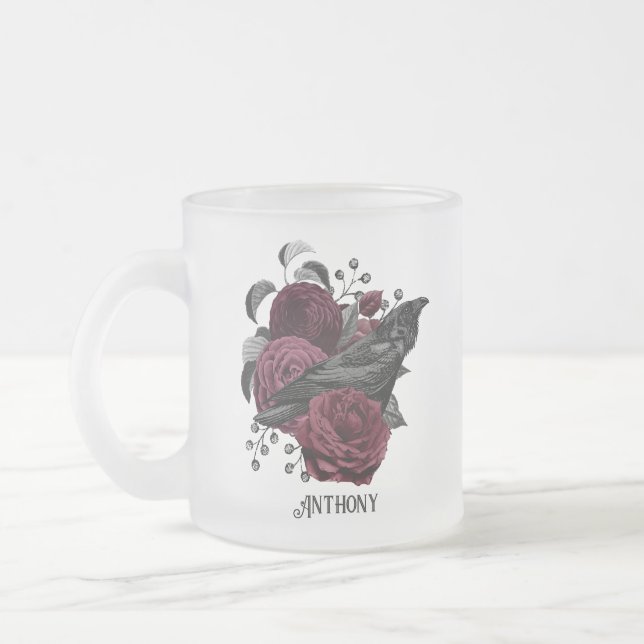 Taza De Cristal Esmerilado Burgundy Floral Gothic (Izquierda)