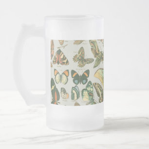 Taza De Cristal Esmerilado Butterfly Vintage Antiguo Butterflies Art
