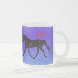 Taza De Cristal Esmerilado Caballo, amor y corazones
