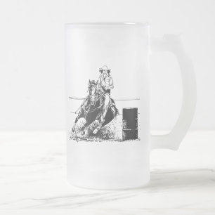 Taza De Cristal Esmerilado Caballo de Carreras de barril