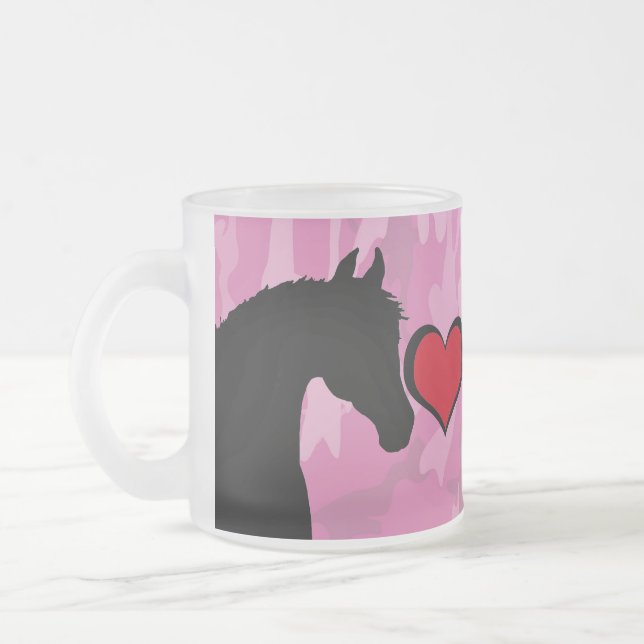 Taza De Cristal Esmerilado Caballo de Corazón (camo rosa) (Izquierda)