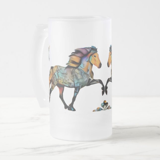 Taza De Cristal Esmerilado Caballo islandés de Pop Art  (Anverso izquierdo)