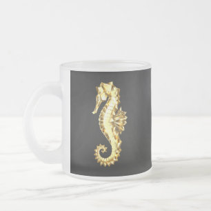 Taza De Cristal Esmerilado Caballo marino polígono de oro