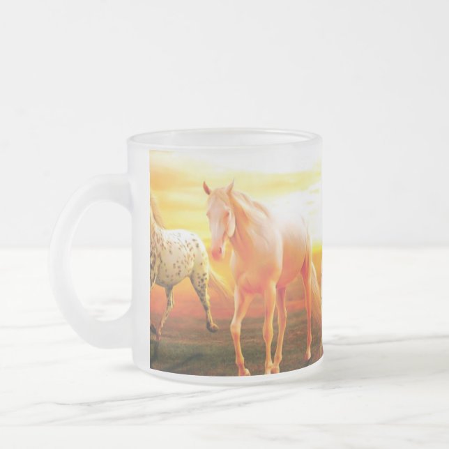 Taza De Cristal Esmerilado Caballos al atardecer lanzando almohada (Izquierda)