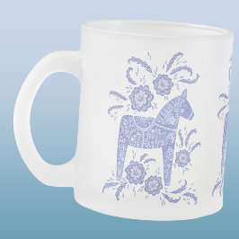 Taza De Cristal Esmerilado Caballos Dala Suecos Azul Violeta y Blanco