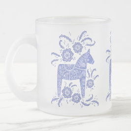 Taza De Cristal Esmerilado Caballos de dala suecos Periwinkle azul y blanco