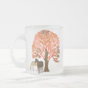 Taza De Cristal Esmerilado Caballos de otoño Naranja y marrón