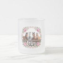 Taza De Cristal Esmerilado Caballos elegantes en arte de guirnalda floral
