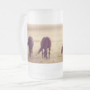 Taza De Cristal Esmerilado Caballos en el pasto