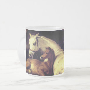 Taza De Cristal Esmerilado Caballos Landseer