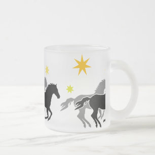 Taza De Cristal Esmerilado Caballos y Estrellas   Horses and Stars