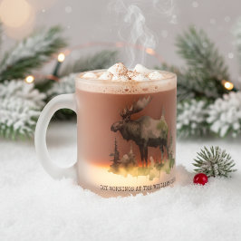 Taza De Cristal Esmerilado Cabaña de Invierno Personalizada Familia Escarchad