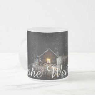 Taza De Cristal Esmerilado Cabaña mística en el bosque profundo, Navidad