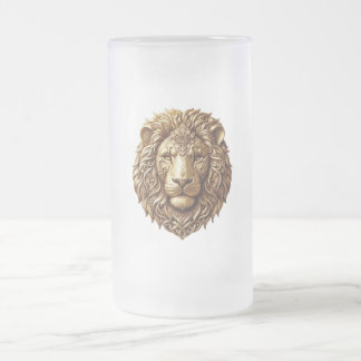 Taza De Cristal Esmerilado Cabeza de León Majestuoso Adorno Tribal Arte Escar