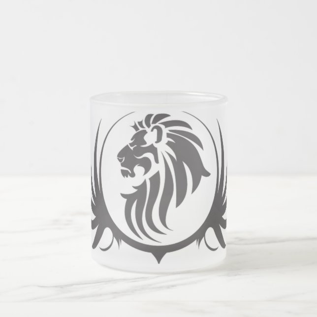 Taza De Cristal Esmerilado Cabeza de leones negros (Centro)