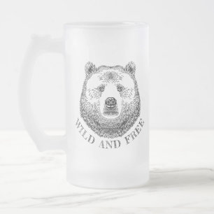 Taza De Cristal Esmerilado Cabeza De Oso, Silvestre Y Libre, Ilustracion Derr