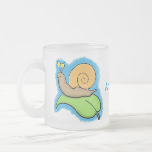 Taza De Cristal Esmerilado Caca, caracol feliz en un ilustracion personalizad