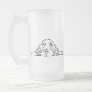 Taza De Cristal Esmerilado cachorro de ojos simples negro y blanco de basset 
