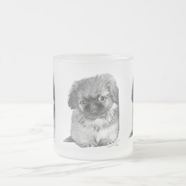 Taza De Cristal Esmerilado Cachorro de Pekín (Centro)