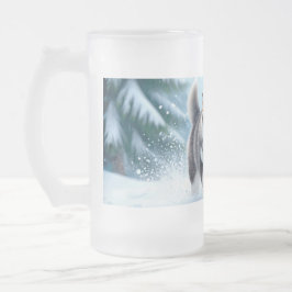 Taza De Cristal Esmerilado Cachorro Malamute en la Nieve