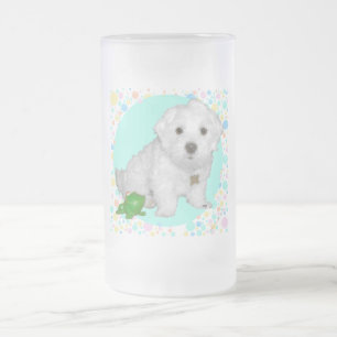 Taza De Cristal Esmerilado Cachorro maltés con burbujas