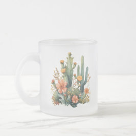 Taza De Cristal Esmerilado Cactus acuarela y jardín suculento