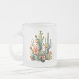 Taza De Cristal Esmerilado Cactus acuarela y jardín suculento