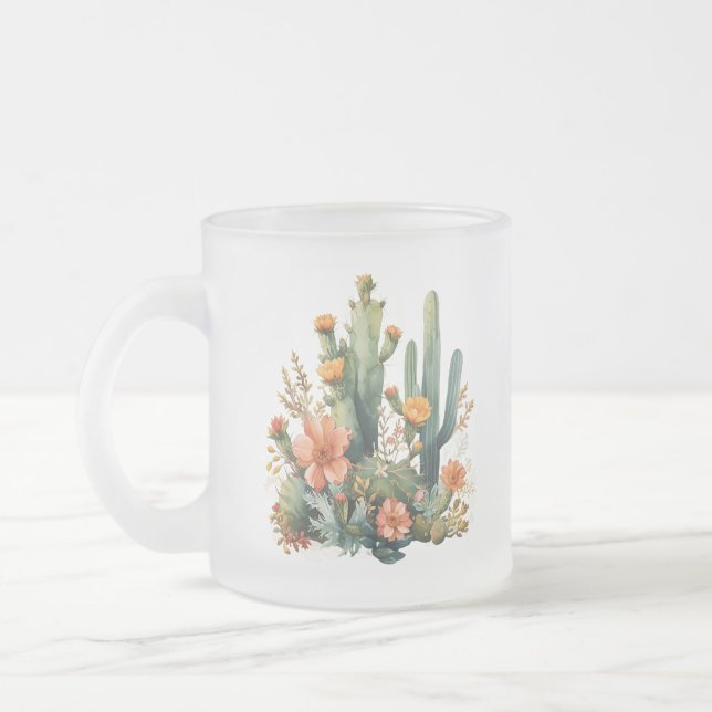 Taza De Cristal Esmerilado Cactus acuarela y jardín suculento (Izquierda)