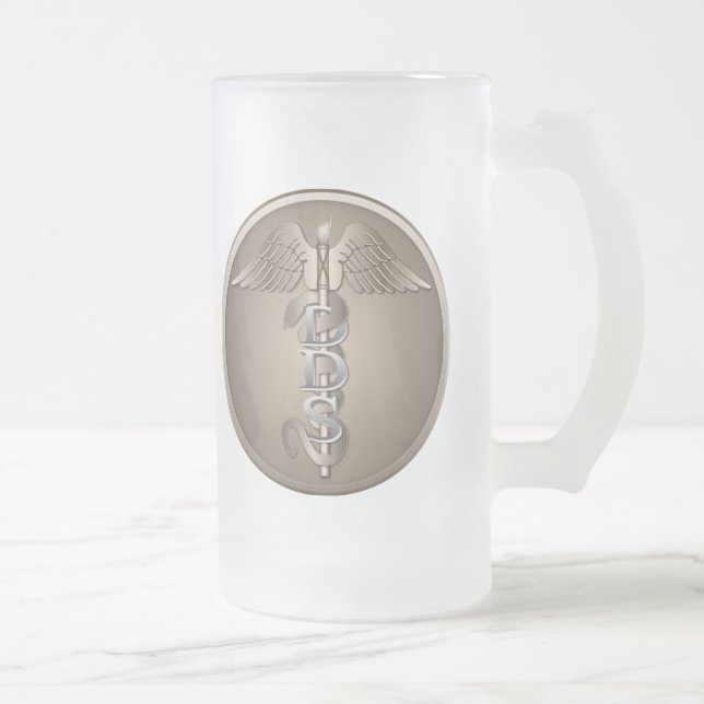 Taza De Cristal Esmerilado Caduceo del DDS (Derecha)