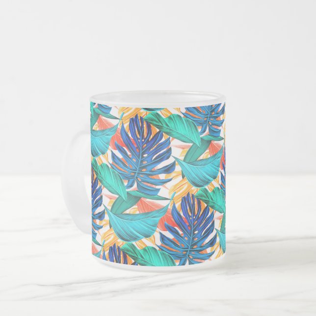 Taza De Cristal Esmerilado Café de hojas tropicales (Anverso izquierdo)